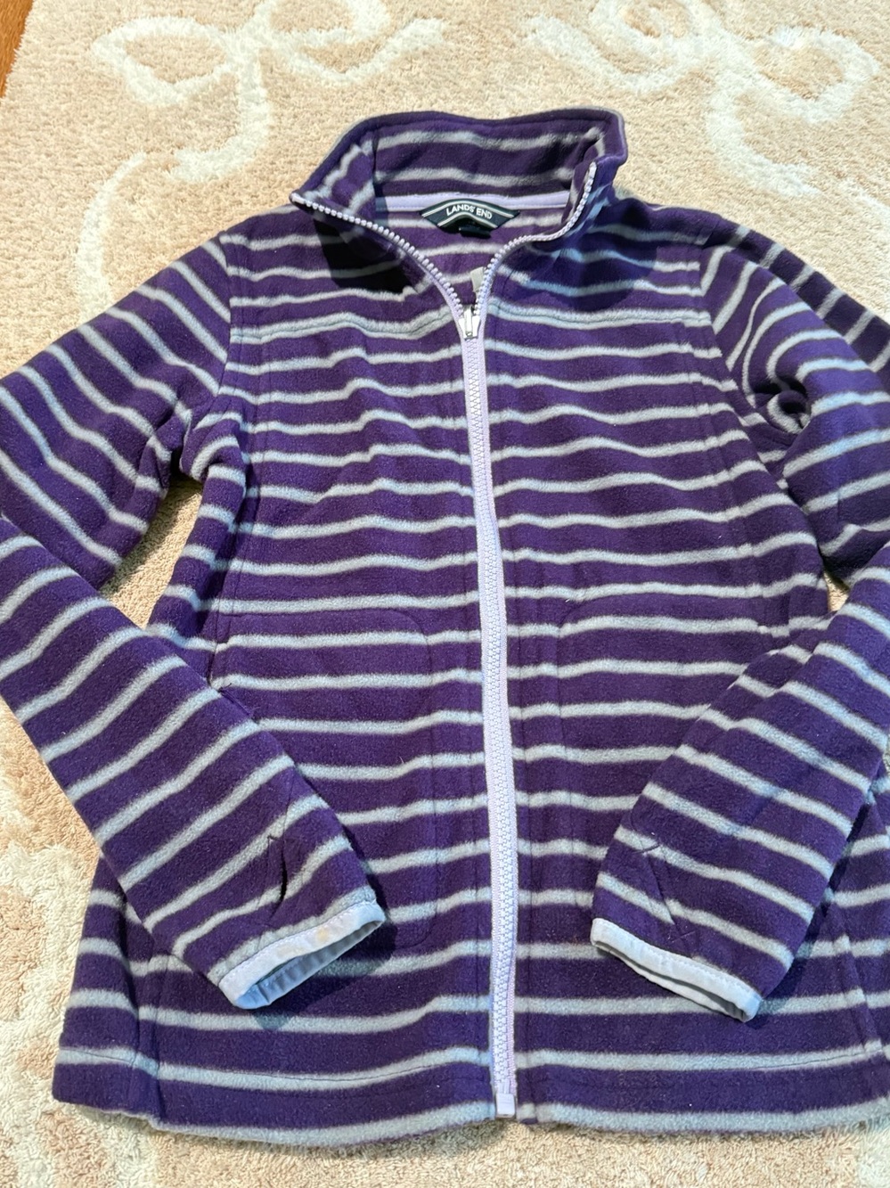 Lands' End Purple and Light Lavender Striped Fleece Jacket